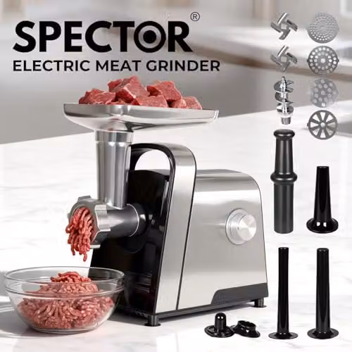 Spector 2500W 3-in-1 Electric Meat Grinder and Sausage Stuffer in Black and Silver – 6