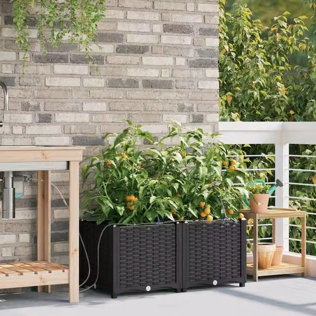 Berkfield Home Garden Planters with Water Irrigation System, 2 Pack, Black – 1