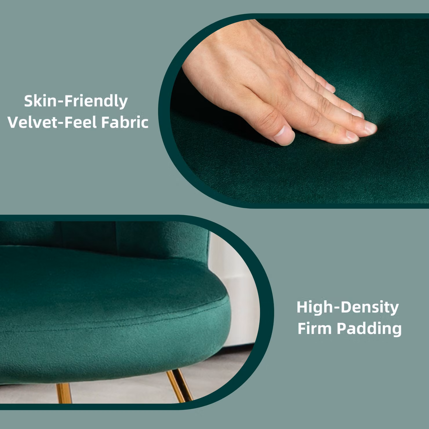 HOMCOM Green Velvet Lotus Petal Accent Chair with Metal Legs – 3