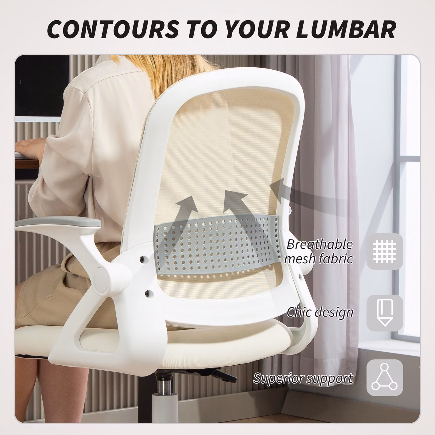 HOMCOM Ergonomic White Mesh Office Chair with Flip-up Armrests and 360 Degree Swivel – 3