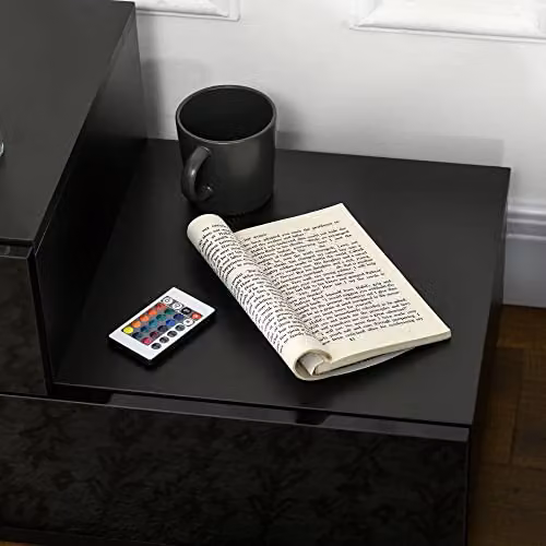HOMCOM Modern High Gloss Bedside Table with 2 Drawers and Integrated LED Light, Black – 6