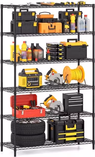 Gymax 6-Tier Adjustable Metal Wire Shelving Unit in Black – 1
