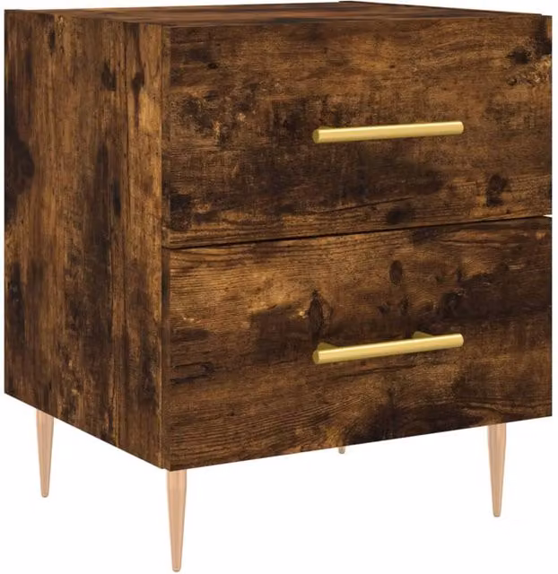 Berkfield Home Modern Bedside Cabinet in Smoked Oak Brown, W/D/H: 40 x 35 x 47.5 cm – 1
