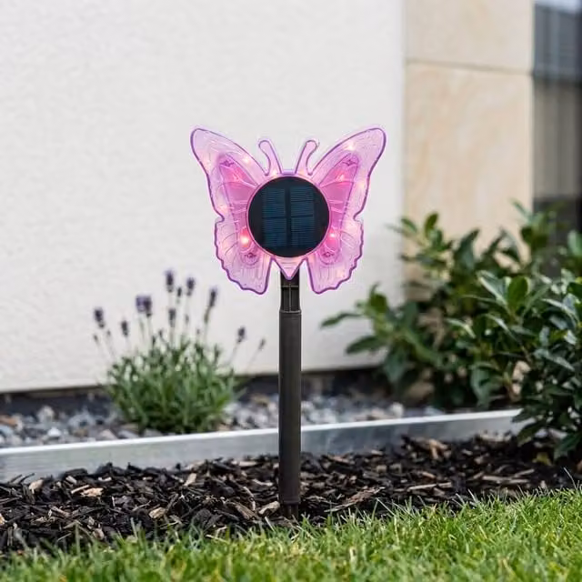 Garden Greatness Lunaria Peony Solar Butterfly Garden Stake in Multicolour Pink and Purple