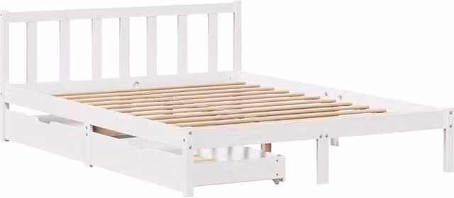 Berkfield Home White Solid Wood Pine Full Bed Frame with Drawers 160 x 200 cm