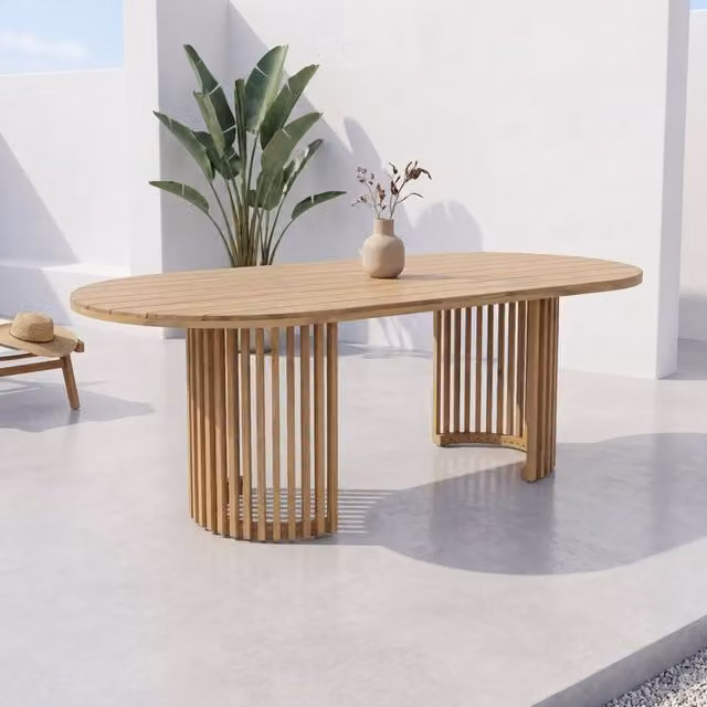 Sweekeek Modern Oval Acacia Wood Garden Table in Beige for 6 Adults – 1