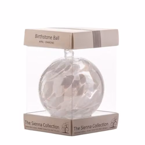 Sienna Glass April Diamond Birthstone Bauble in Transparent White – 1