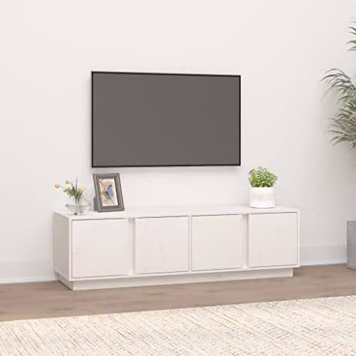 vidaXL White Solid Pine Wood TV Cabinet W: 140 cm, D: 40 cm, H: 40 cm