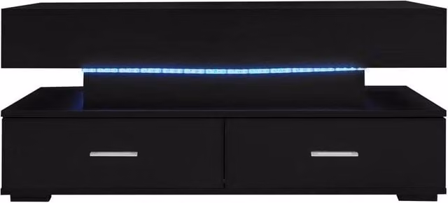 ERGOVEXA Modern Rectangular Coffee Table with Lift Top Storage and LED Lights in Matte Black