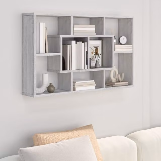 Berkfield Home Wall Shelf in Grey Sonoma, W/D/H: 85 x 16 x 52.5 cm – 1