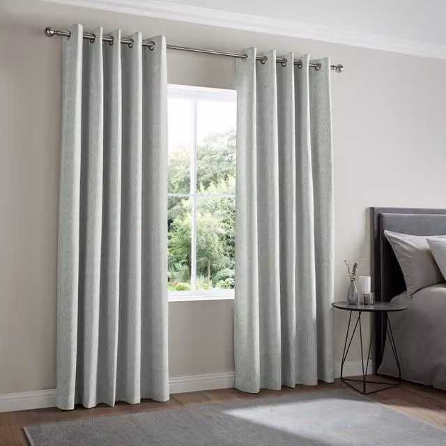 Simply Collection Nico Made to Measure Blackout Eyelet Fabric Curtain Panel in Seafoam Blue Green