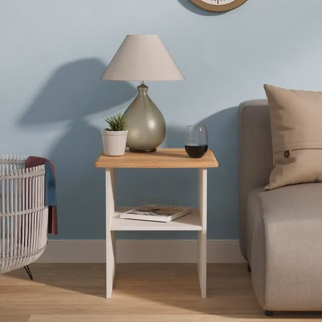 Victoria Lamp Table in Grey Matt and Riviera Oak