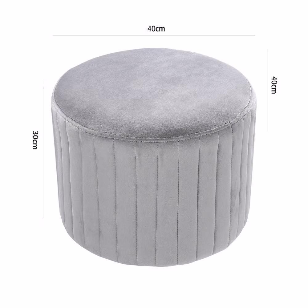 ExtraStar Round Grey Velvet Channel-Tufted Pouffe Ottoman Footstool – 4