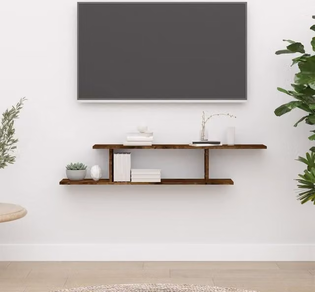Berkfield Home Wall-Mounted TV Shelf in Smoked Oak Brown, W/D/H: 125 x 18 x 23 cm