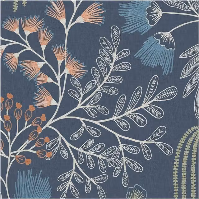 Superfresco Easy Richmond Botanical Floral Wallpaper in Green, White and Blue, Width: 52 cm