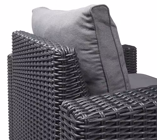 Keter California 2 Seater Outdoor Garden Furniture Set with Matching Ottoman in Graphite Polyrattan and Grey Upholstered Cushions – 2