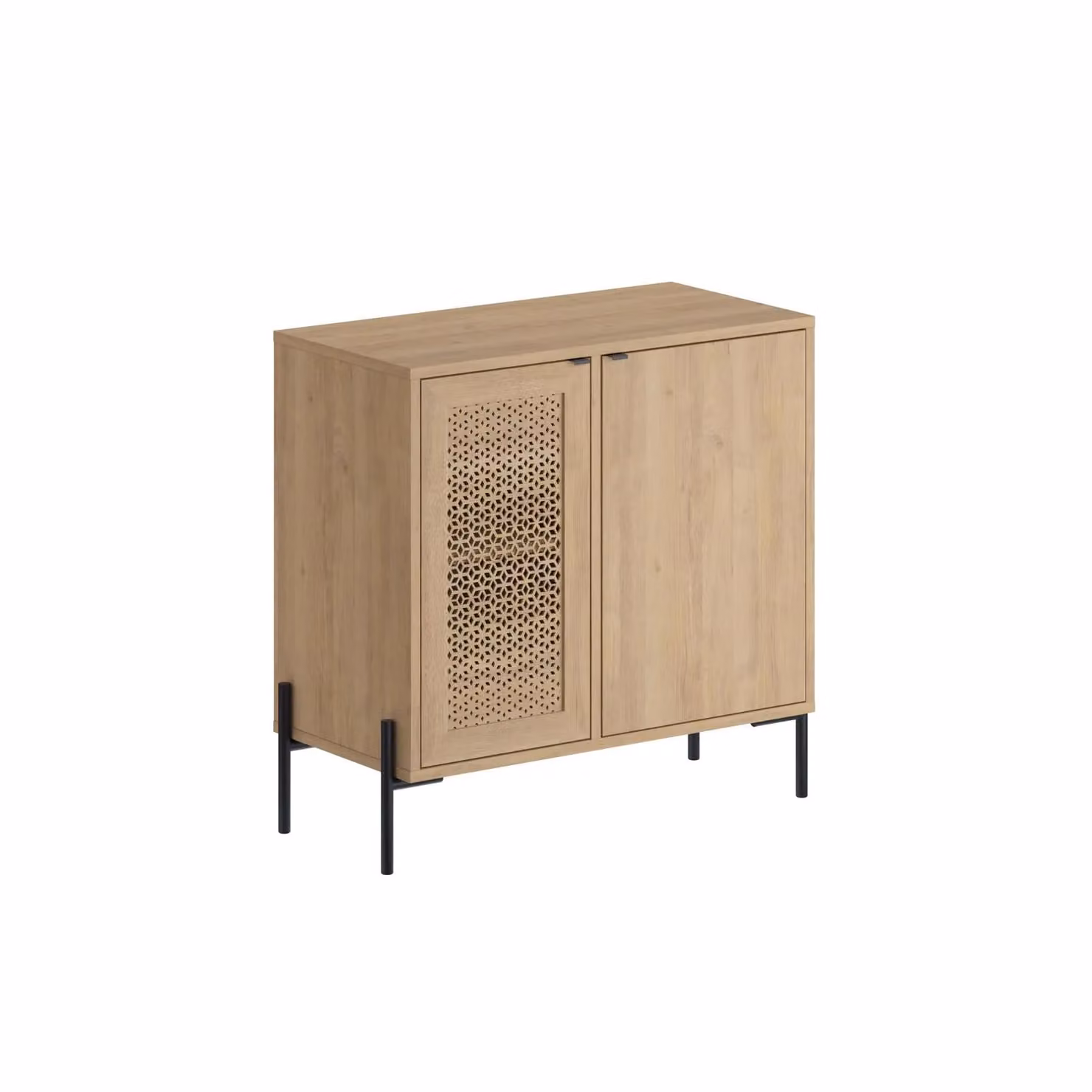 FWStyle Sapphire Oak 2 Door Sideboard Cabinet with Black Metal Frame and Laser Cut Geometric Doors in Brown – 2
