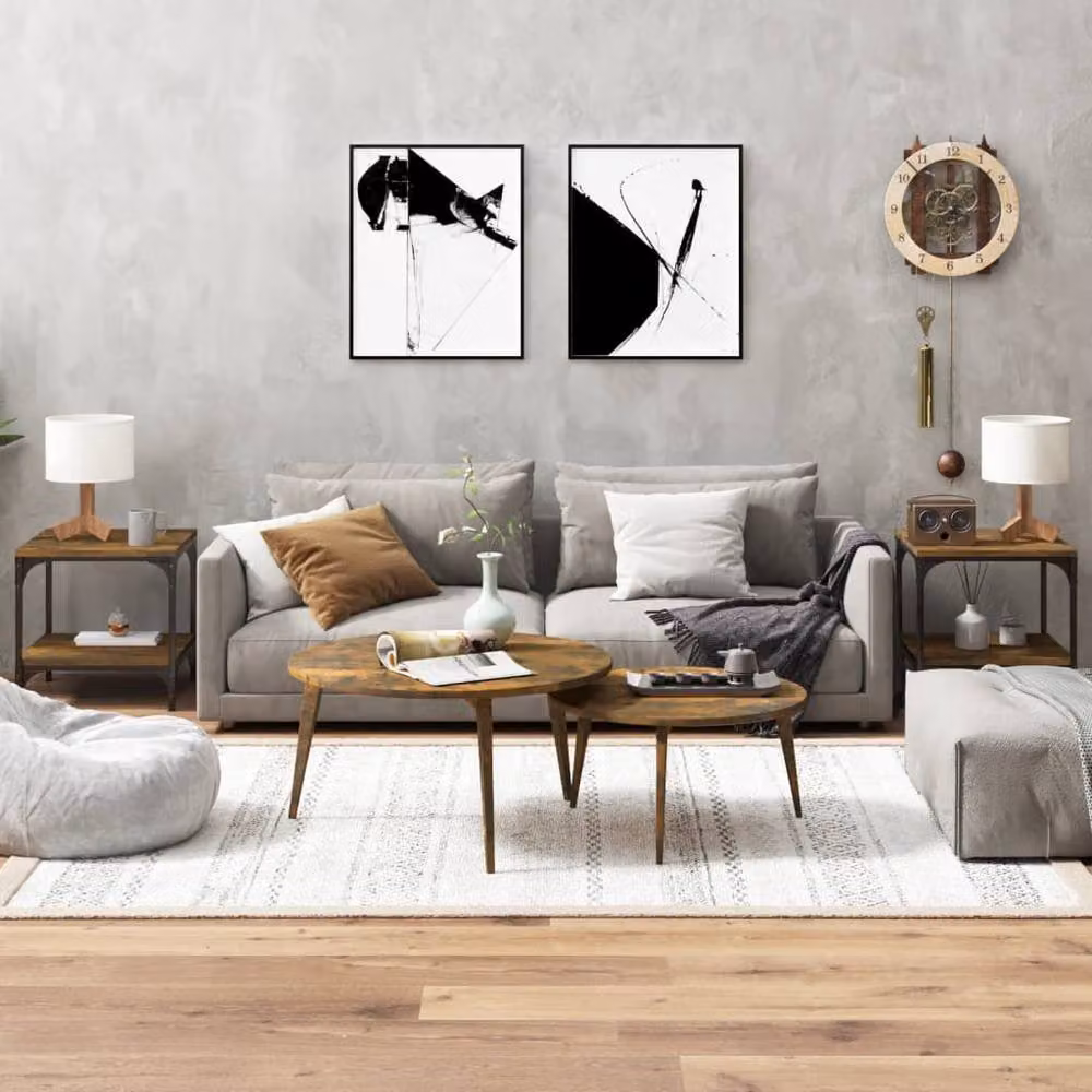 Berkfield Home Set of 2 Square Side Tables in Smoked Oak and Brown, W/D/H: 40 x 40 x 40 cm – 2