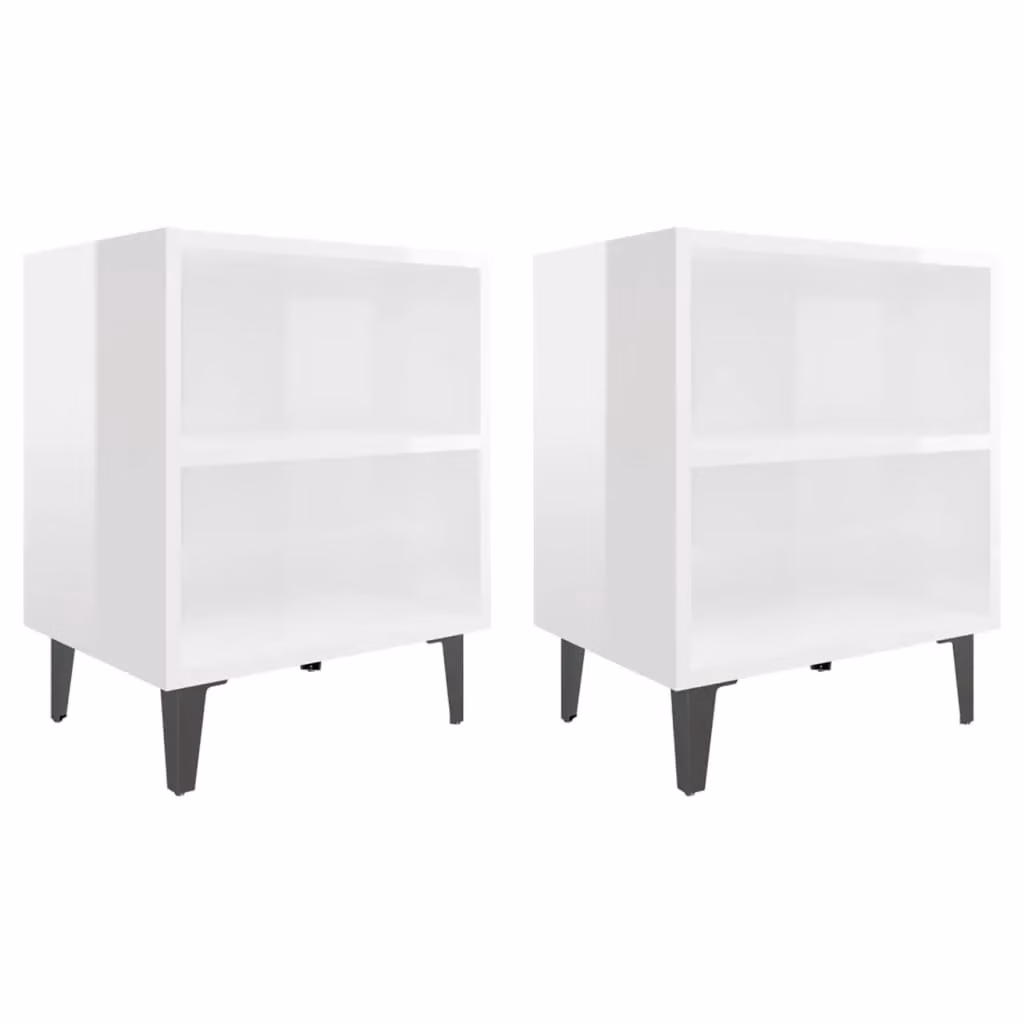 Berkfield Home Set of 2 High Gloss White Bedside Cabinets with Metal Legs, W/D/H: 40 x 30 x 50 cm – 2