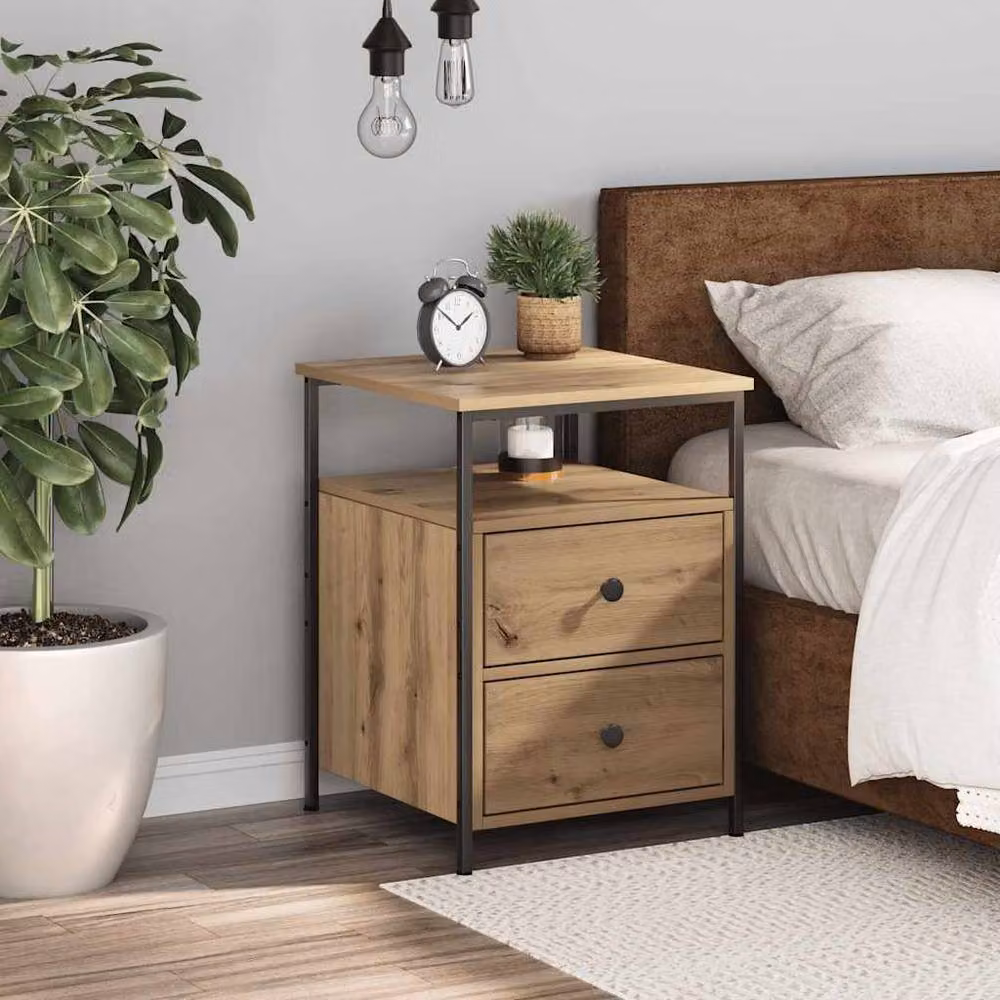 Berkfield Home Artisan Oak Bedside Cabinet in Brown, W/D/H: 44 x 45 x 60 cm – 3