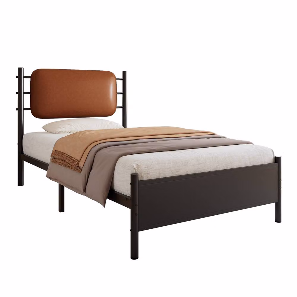 Matteo Black Wrought Iron Single Bed Frame with PU Upholstered Headboard – 2