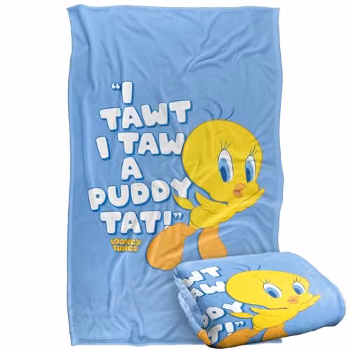 LOGOVISION Looney Tunes Tweety Puddy Tat Super Soft Fleece Throw Blanket, Multicolour, W: 91 cm, D: 147 cm