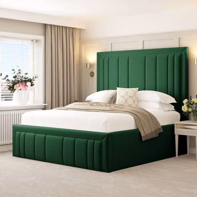 Bed Choices Emperor Upholstered Velvet Bed Frame in Green, Single (W: 90 cm, L: 200 cm)