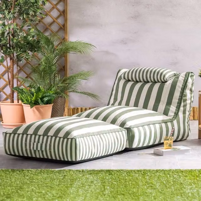 icon Nova Lounger and Solus Floor Cushion Bundle in Olive Green Stripe