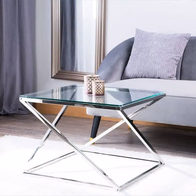 Wyld and Coco Luxe Silver Glass Coffee Table, W/D/H: 60 x 60 x 45 cm