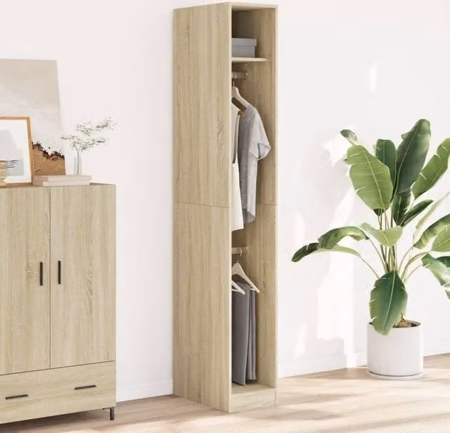 Berkfield Home Sonoma Oak Wardrobe in Light Oak, W/D/H: 30 x 50 x 200 cm