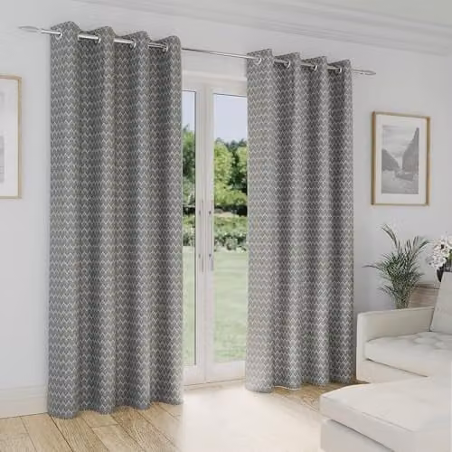 Enhanced Living Aspen Premium Jacquard Leaf Print Grey Eyelet Curtains, 2 x Curtain Panels, W: 117 cm, H: 137 cm – 1