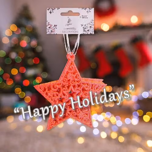 VFM e-Store Red Hanging Glitter Star Christmas Tree Ornaments, Pack of 6, H x W x D: 18.5 x 9.5 x 1.5 cm – 4