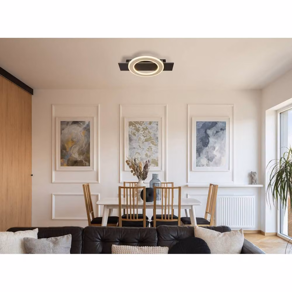 Netlighting Jayden Integrated LED Semi Flush Ceiling Light, Matt Black, Warm White 3000K – 3