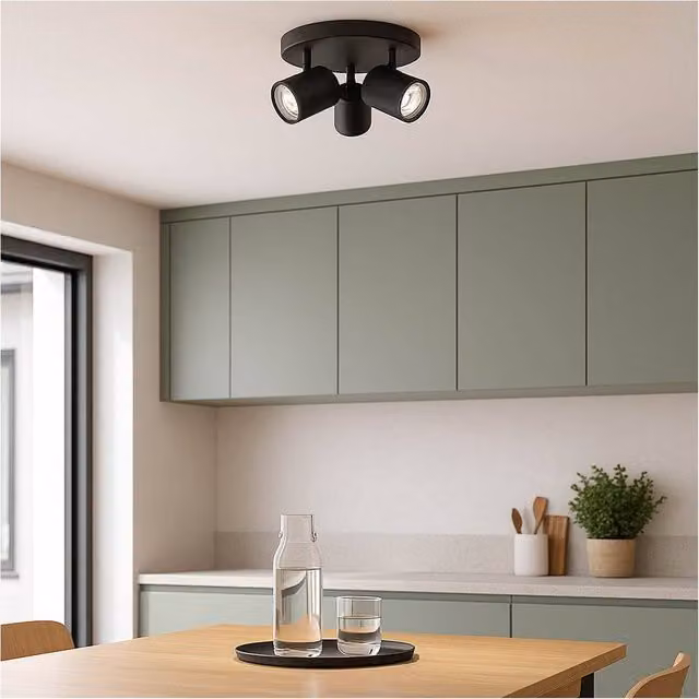 Loops Modern Triple Round Black Ceiling Spotlight with GU10 IP44 Bathroom Lighting – 1
