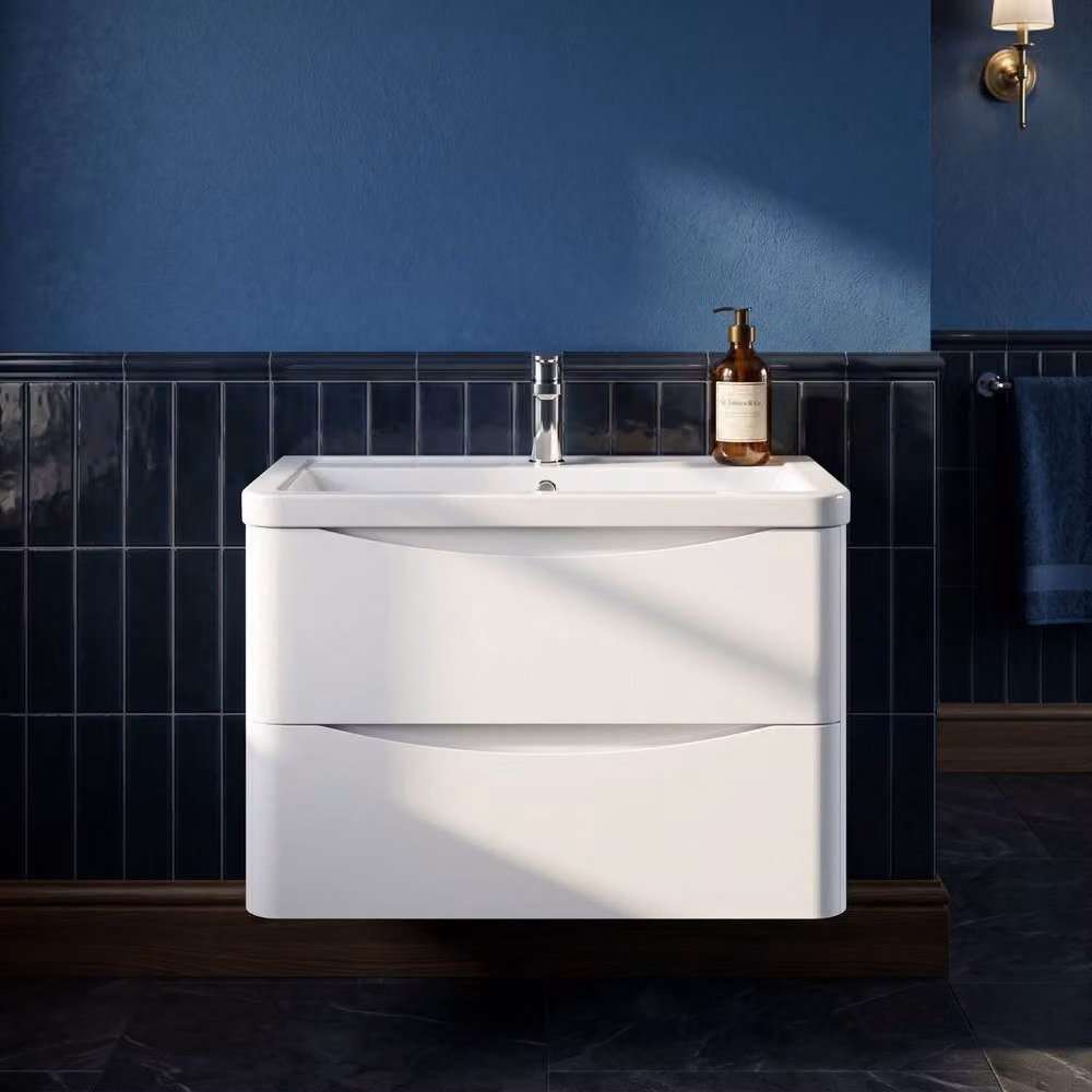 Balterley Dunwood 2 Drawer Wall Hung Vanity Basin Unit, Satin White, Width: 80 cm – 3
