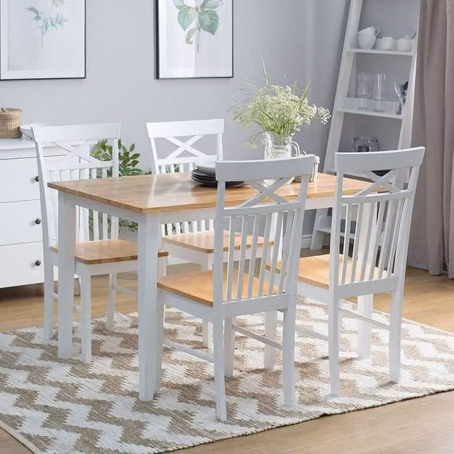 Wyld and Coco Set of 2 White Rubberwood Scandinavian Dining Chairs with Light Wood Accents – 1
