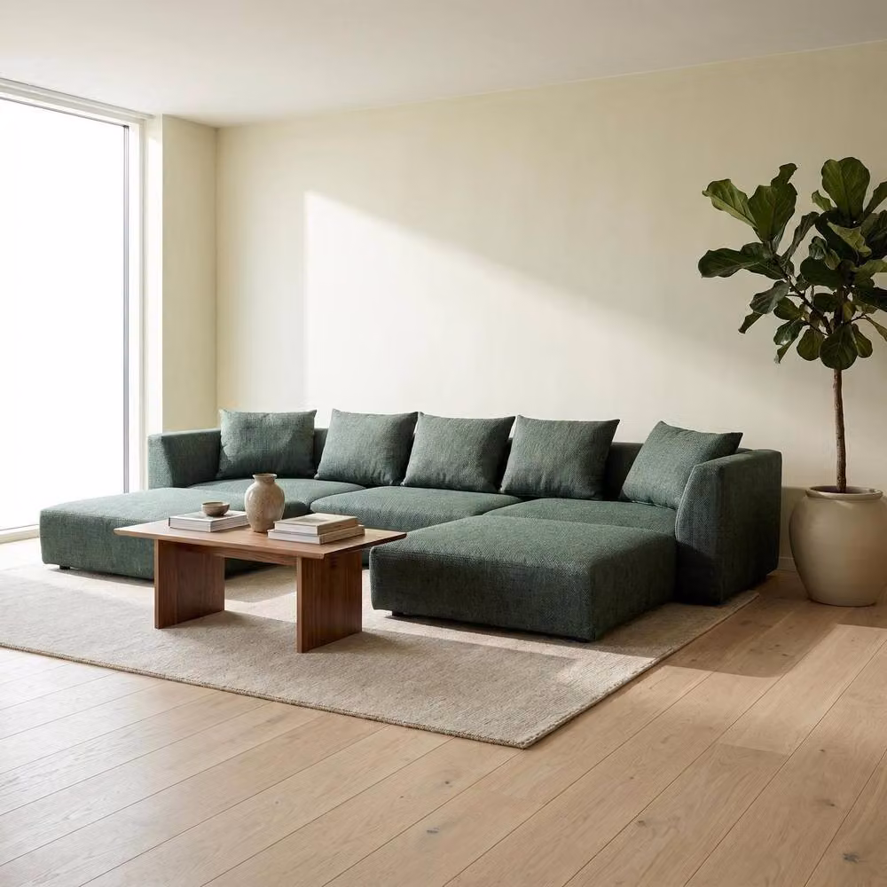 Abakus Direct Tokyo U-Shape Modular Sofa in Green and Grey Brushed Tweed Fabric – 2
