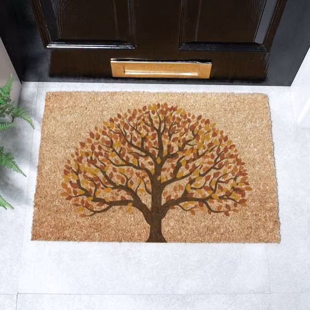 Artsy Mats Autumnal Tree of Life Coir Doormat in Light Brown, W: 60 cm, D: 40 cm