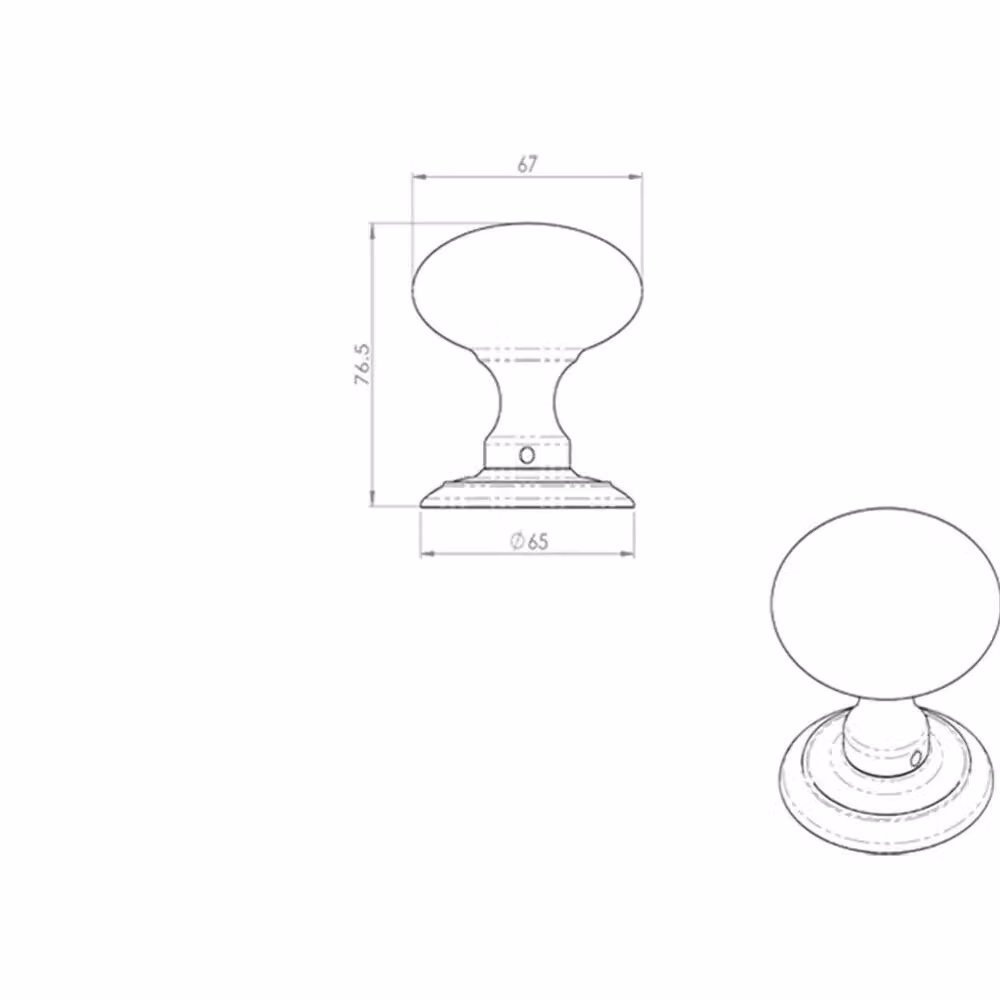 Loops Pair of Large Rounded Mortice Door Knobs in Polished Brass, 65mm Diameter – 2