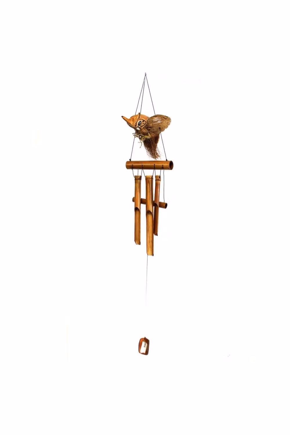 KDMD Brown Coconut Owl Windchimes with Rustic Wood Hanging Detail – 2