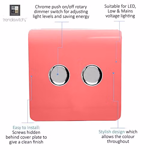 Trendi Modern Glossy Tactile 2 Gang 2 Way LED Dimmer Switch in Strawberry Red – 2
