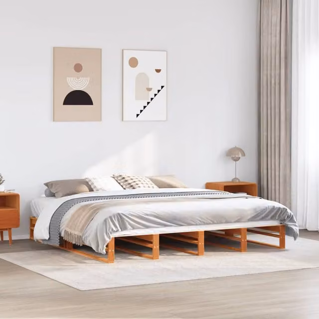 Berkfield Home Super King Solid Wood Pine Bed Frame in Wax Brown, W/D/H: 180 x 200 cm – 1