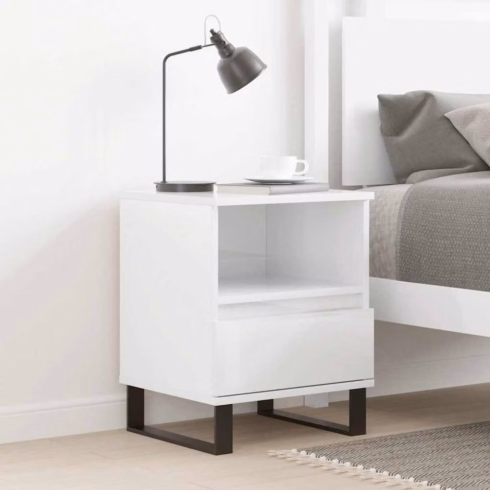 Berkfield Home Modern High Gloss White Bedside Cabinet W/D/H: 40 x 35 x 50 cm