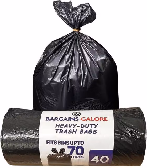 BARGAINS-GALORE Pack of 40 Heavy Duty Black Refuse Sacks, 70l – 1