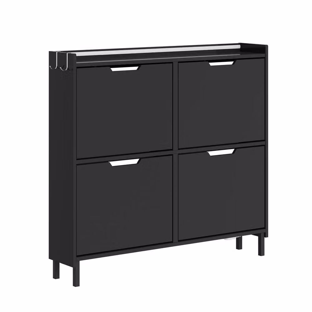 SoBuy Slim Black Matt Shoe Cabinet with Tilting Compartments and Integrated Lighting – 2