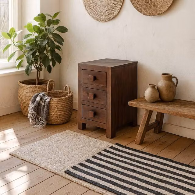 Wyld Haus Phuket 3 Drawer Bedside Table in Brown Mango Wood W/D/H: 40 x 18 x 62 cm