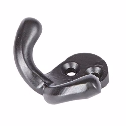 Hammer and Tongs Matt Black Powder-Coated Iron Double Coat Hook, Pack of 10 – 4