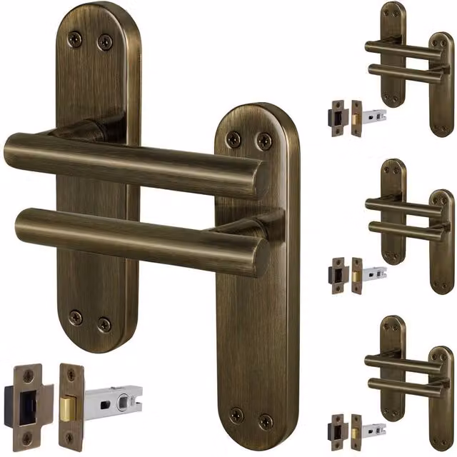 AFIT T-Bar Antique Brass Internal Handles with Latch Backplate, Bronze, 4 Pairs, W/D/H: 150 x 150 mm – 1