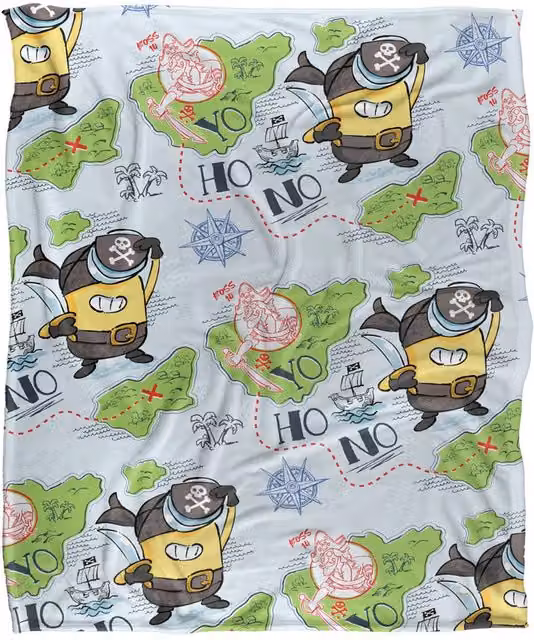 NBCU Minions & Monsters Pirate Island Fleece Throw Blanket, Multicolour, W: 152 cm, D: 127 cm