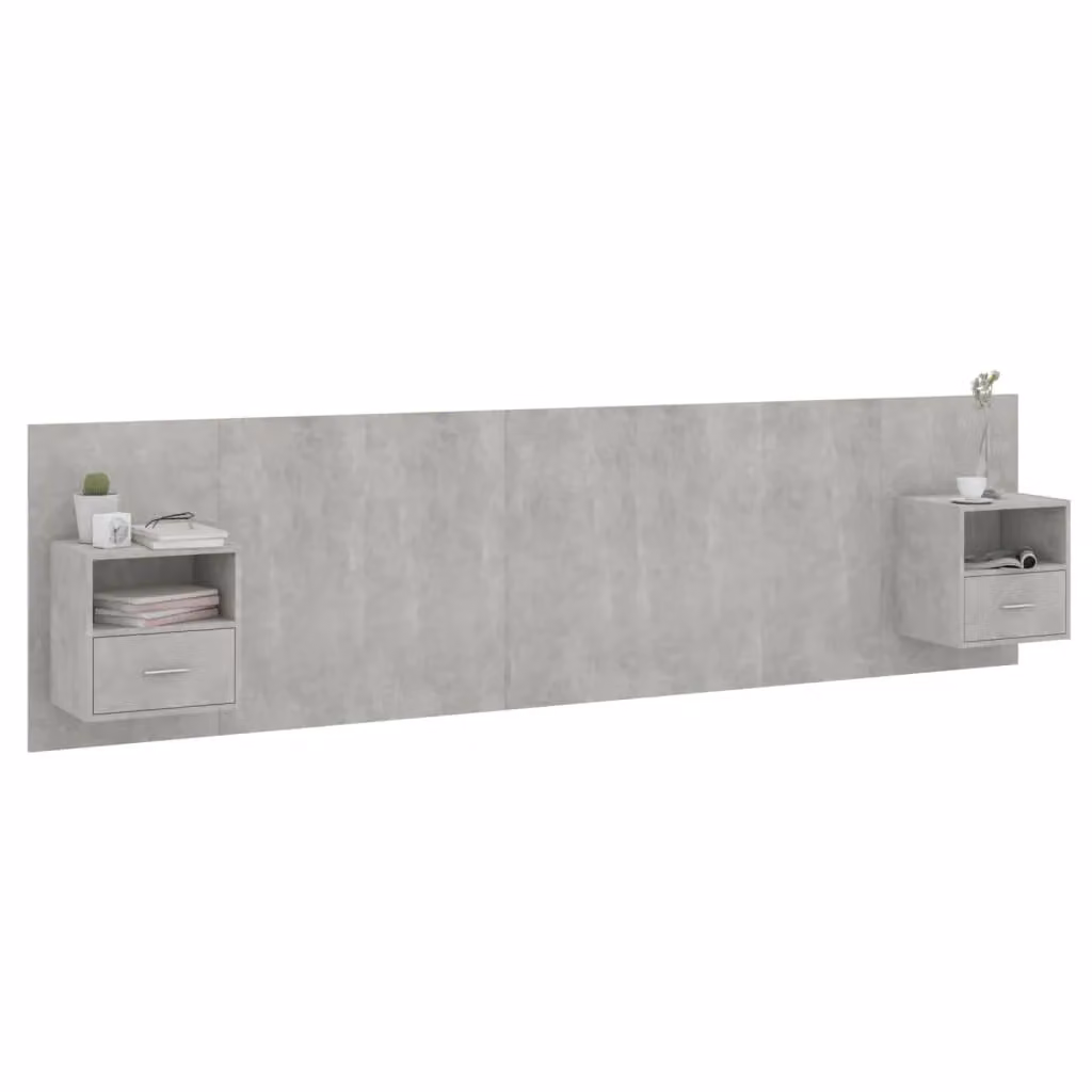 Berkfield Home Bed Headboard with Integrated Nightstands and Side Compartments in Concrete Grey Engineered Wood – 2